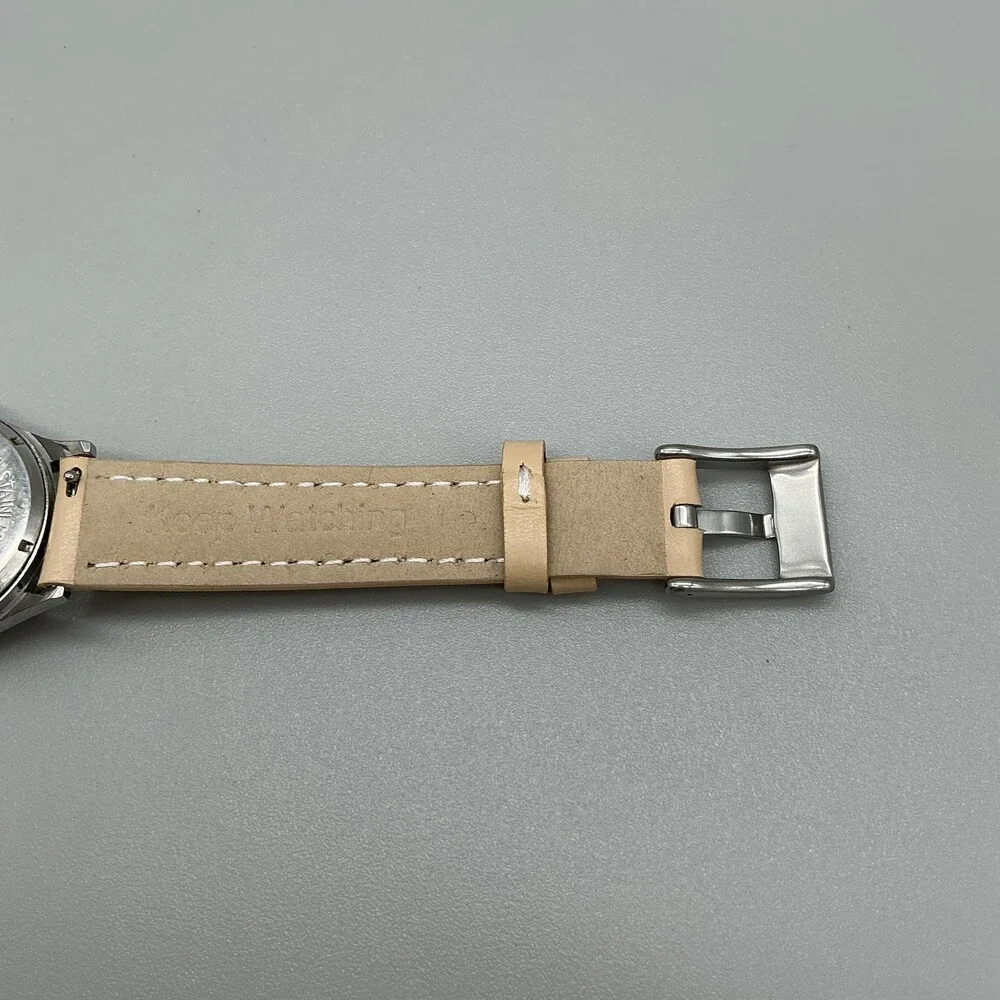 Vintage Avia Cadet Mens Watch 29mm Silver Tone Beige Leather Manual Wind
